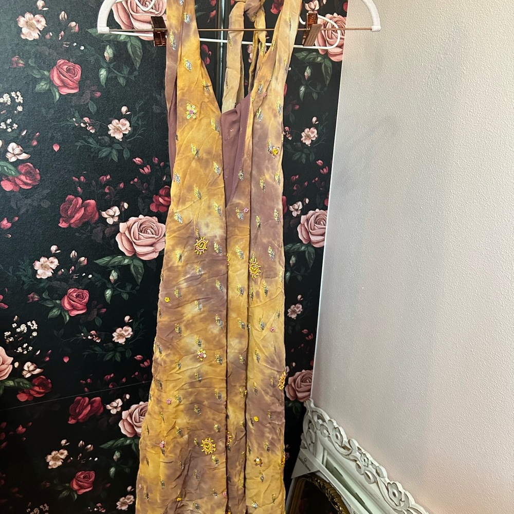 Zara Yellow and Brown Floral Maxi Dress